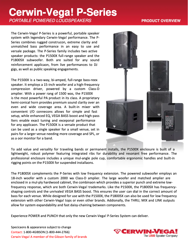 Page 1 de la notice Manuel utilisateur Cerwin-Vega P1500X-NA