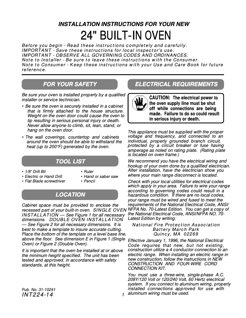 Page 1 de la notice Guide d'installation GE JRP15WWWW