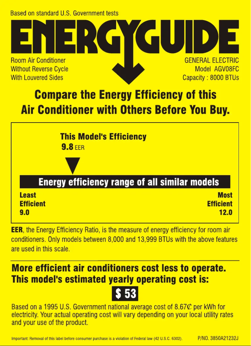 Page n°1 - Label énergétique GE AGV08FC