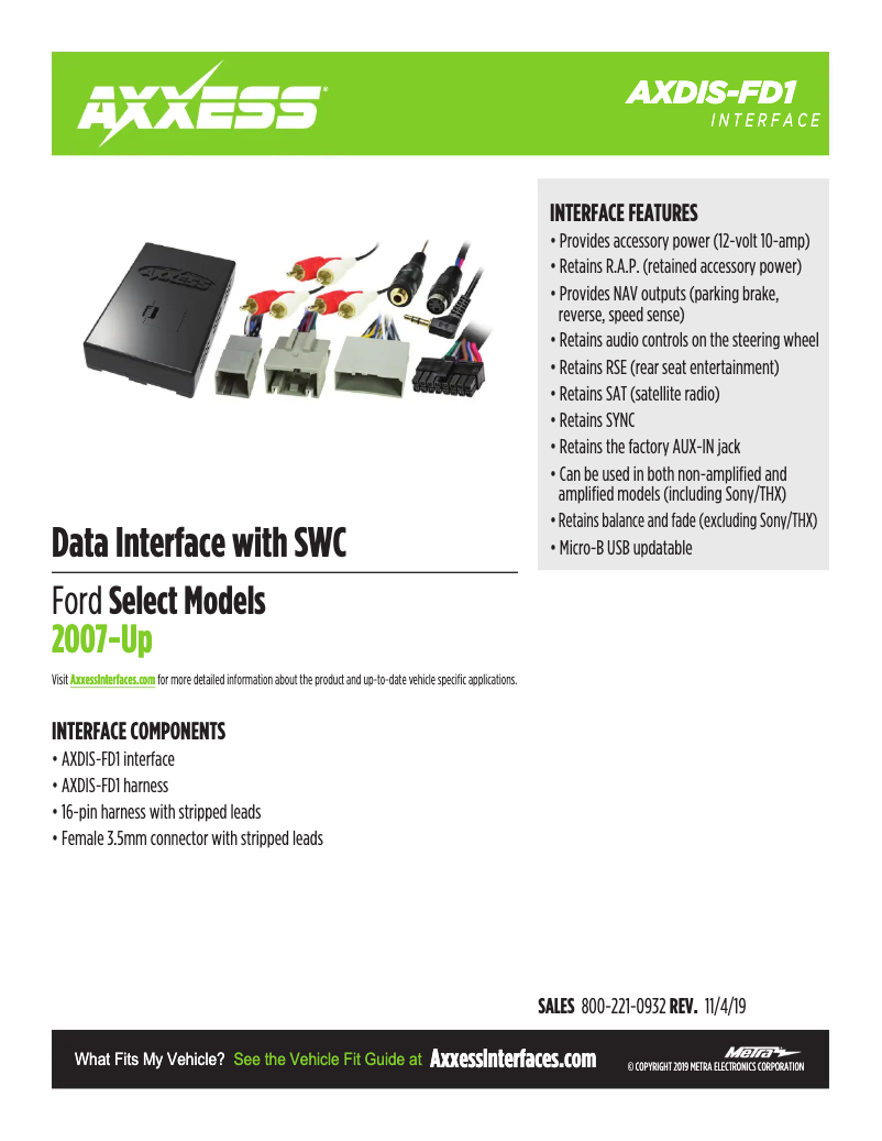 Page 1 de la notice Fiche technique AXESS AXDIS-FD1