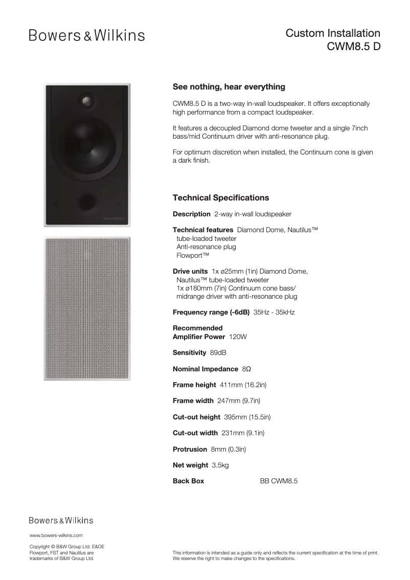Page n°1 - Dessin technique Bowers & Wilkins CWM362