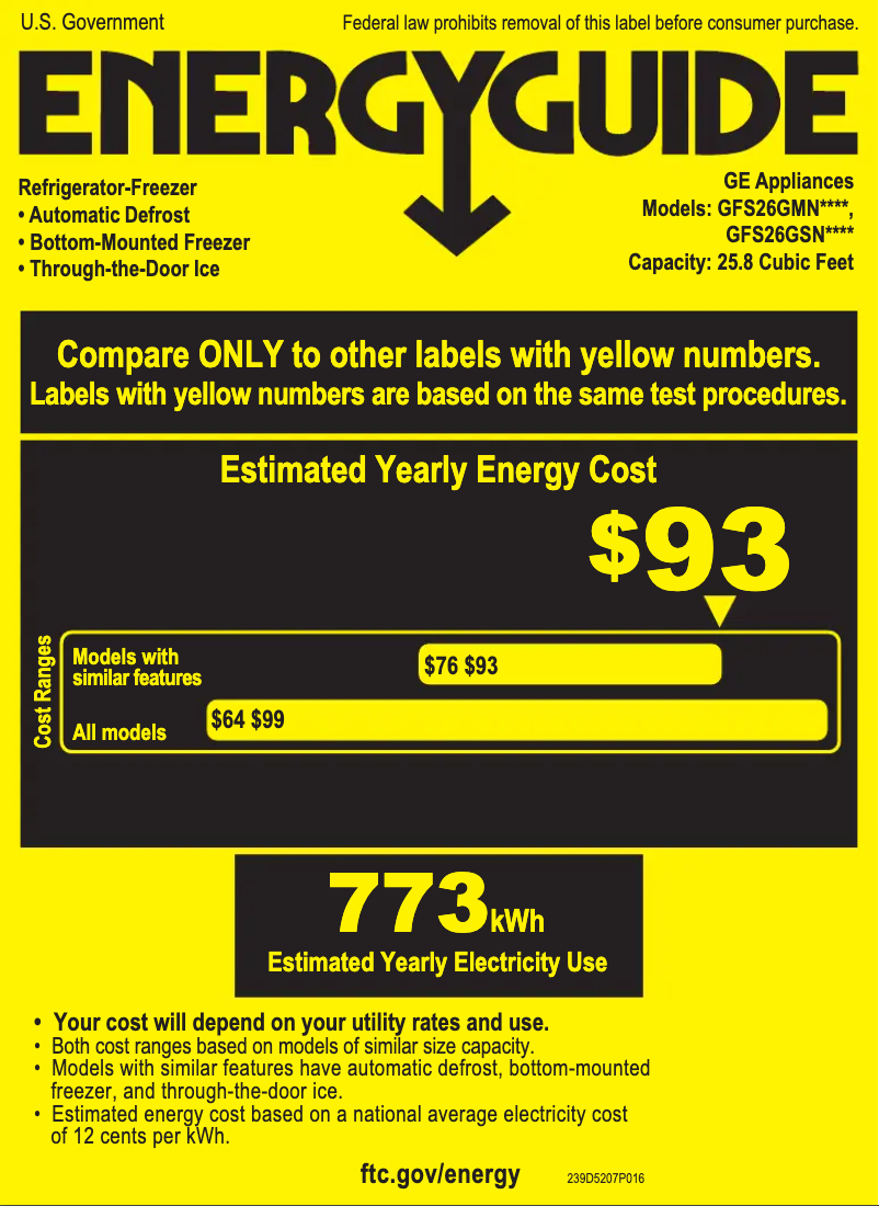 Página 1 del manual Etiqueta energética GE GFS26GMNES