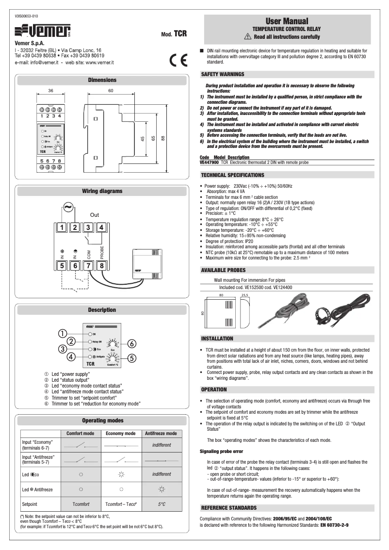 Page n°1 - Manuel utilisateur Vemer TCR