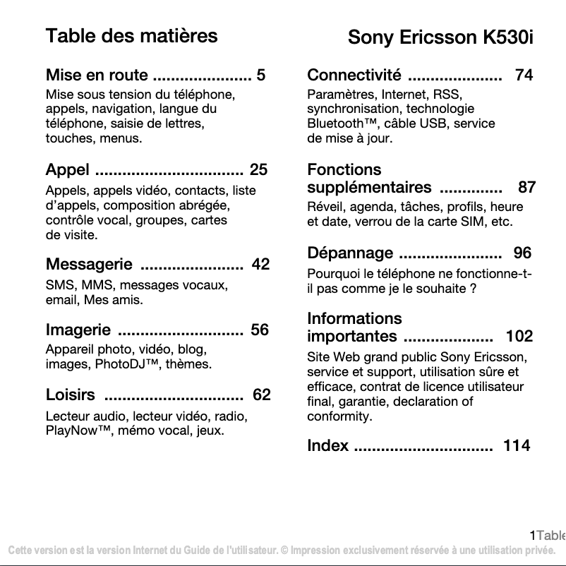 Page n°1 - Manuel utilisateur Sony Ericsson K530i