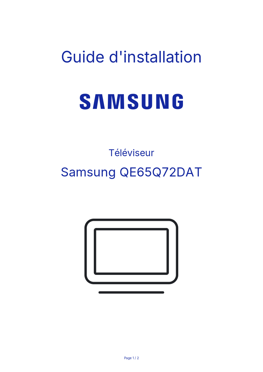 Page n°1 - Guide d'installation Samsung QE65Q72DAT