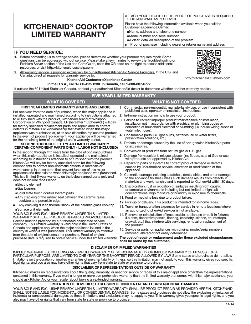 Page n°1 - Informations de garantie KitchenAid KCED600GSS