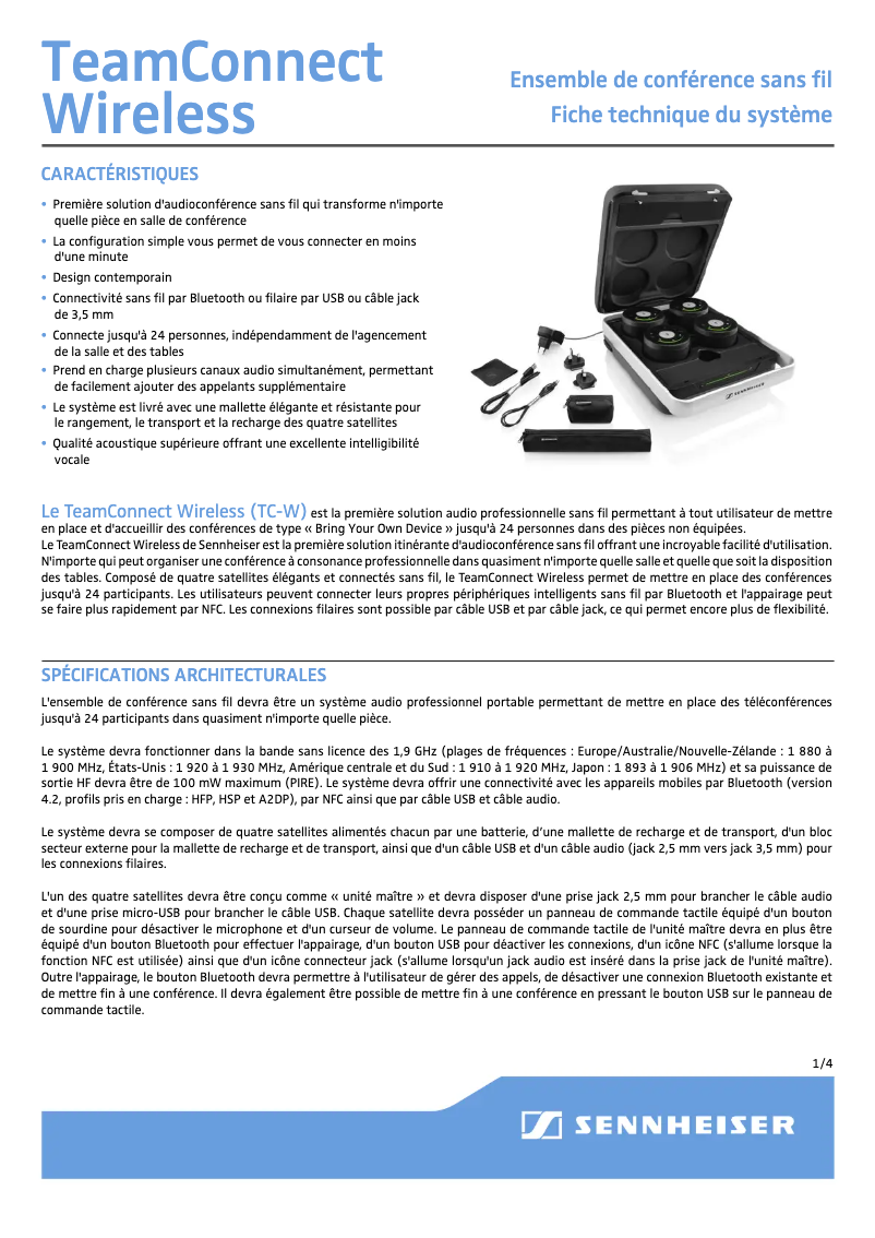 Page 1 de la notice Fiche technique Sennheiser TeamConnect Wireless Set Case