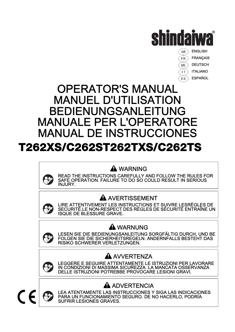 Page 1 de la notice Manuel utilisateur Shindaiwa T262TXS