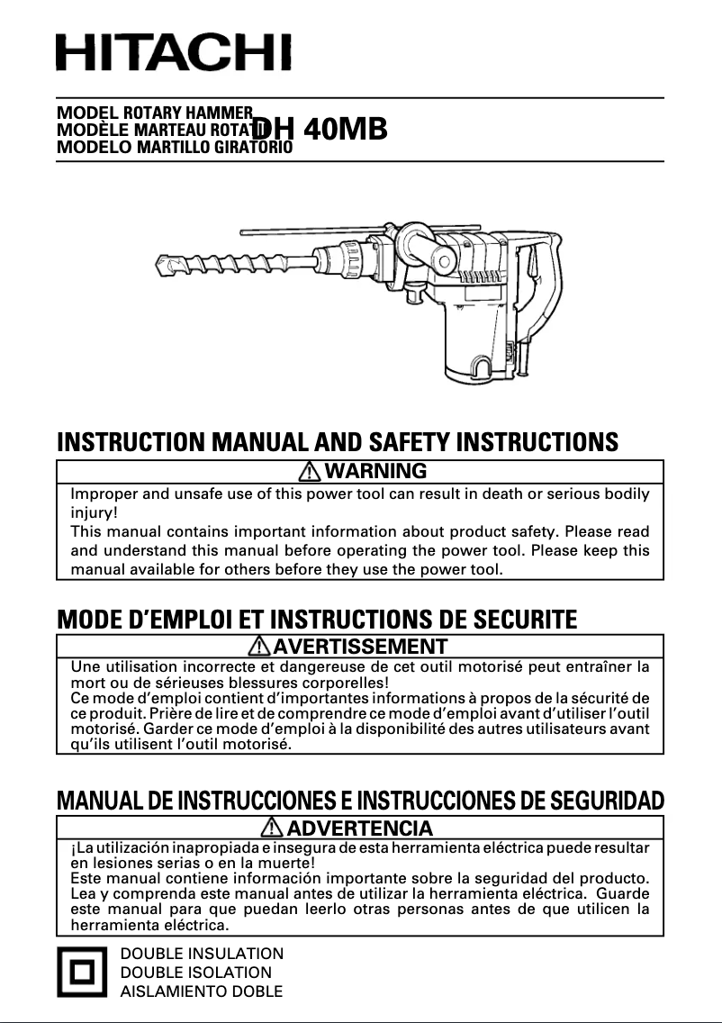 Page 1 de la notice Manuel utilisateur Hitachi DH 40MB