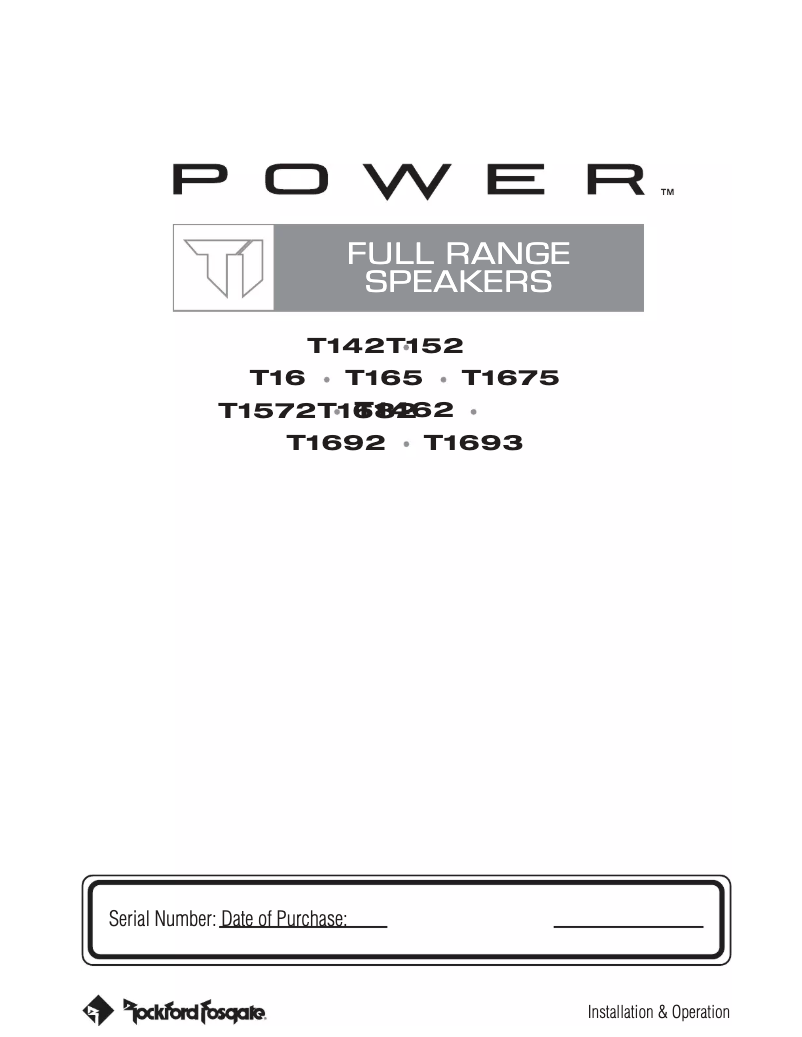 Page n°1 - Manuel utilisateur Rockford Fosgate T1675