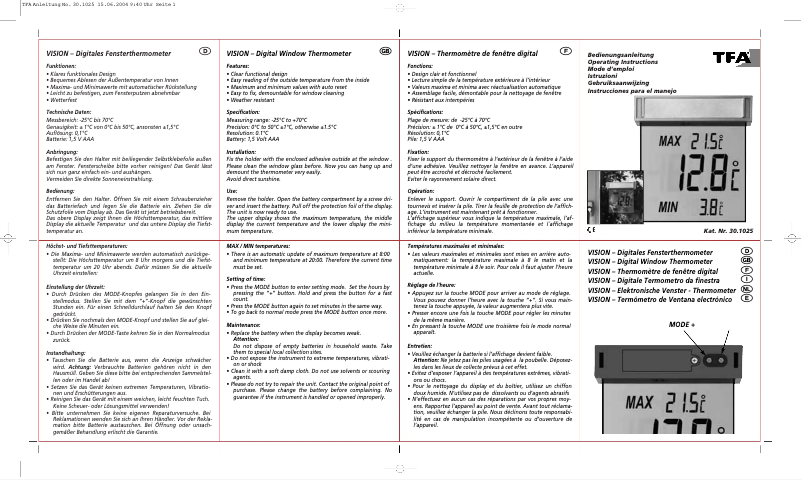 Page 1 de la notice Manuel utilisateur TFA Vision 30.1025