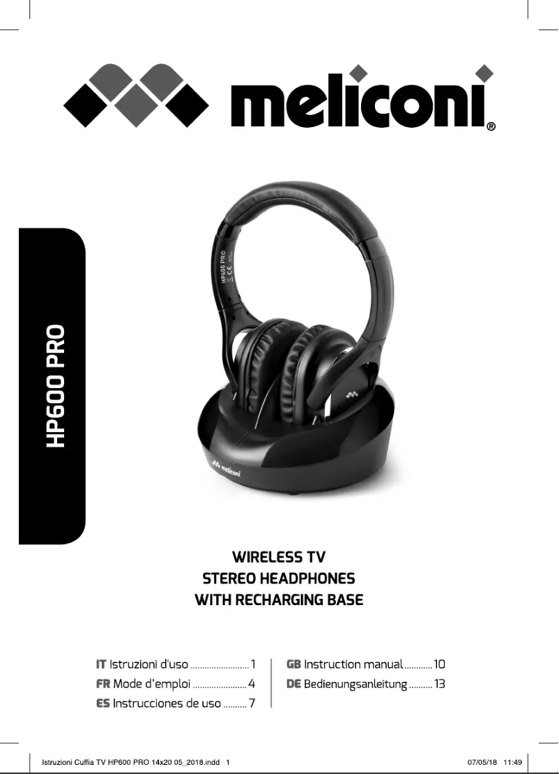 Page 1 de la notice Manuel utilisateur Meliconi HP600 Pro