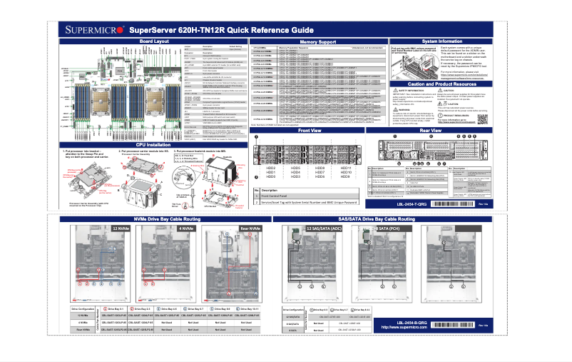 Page 1 de la notice Guide de démarrage rapide Supermicro SuperServer SYS-620H-TN12R