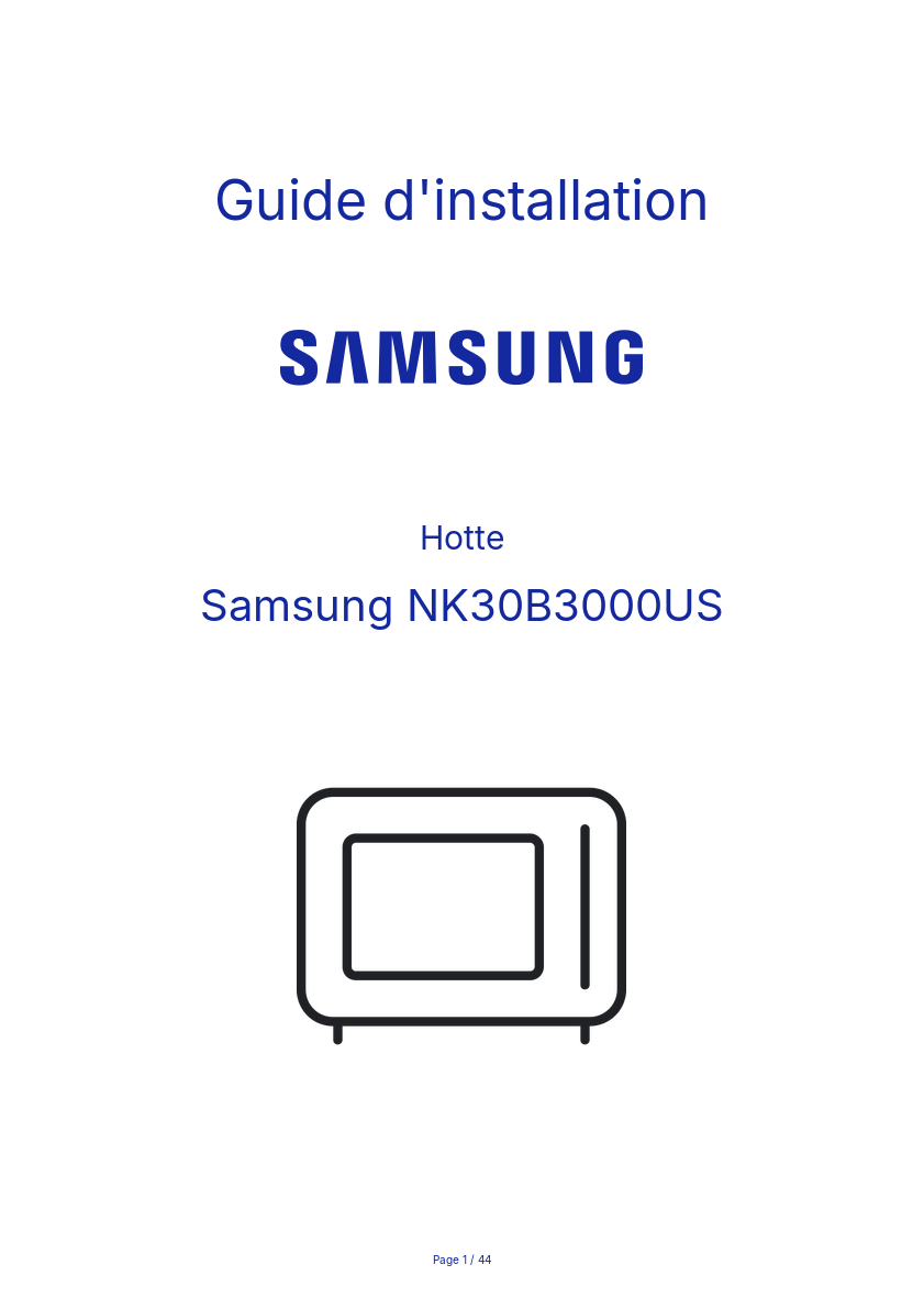 Page n°1 - Guide d'installation Samsung NK30B3000US