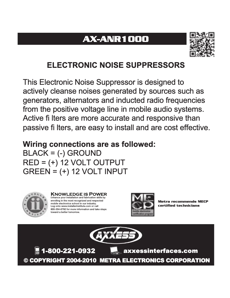 Image de la première page du manuel de l'appareil Axxess AX-ANR1000