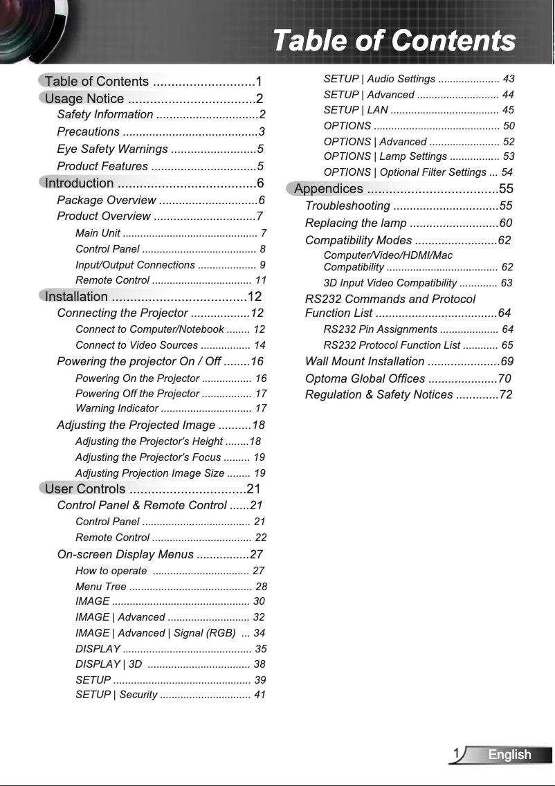 Page 1 de la notice Manuel utilisateur Optoma X305ST