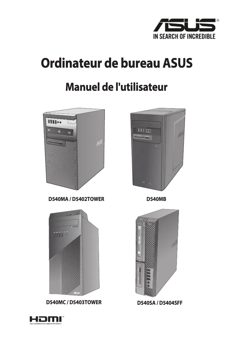 Page 1 de la notice Manuel utilisateur Asus ExpertCenter D5 Tower D540MA