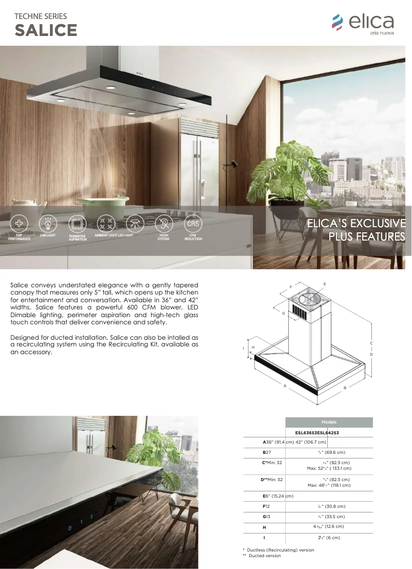 Page 1 de la notice Fiche technique Elica ESL636S3