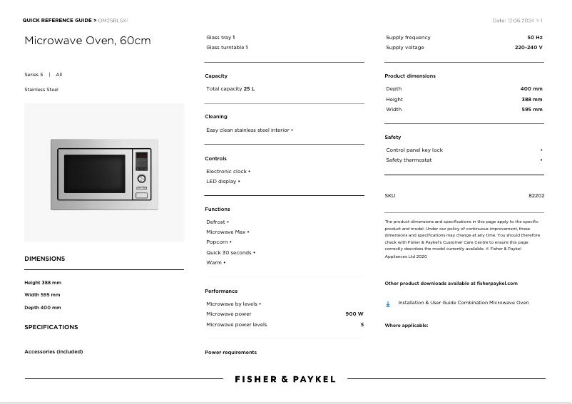 Page n°1 - Manuel utilisateur Fisher & Paykel OM25BLSX1