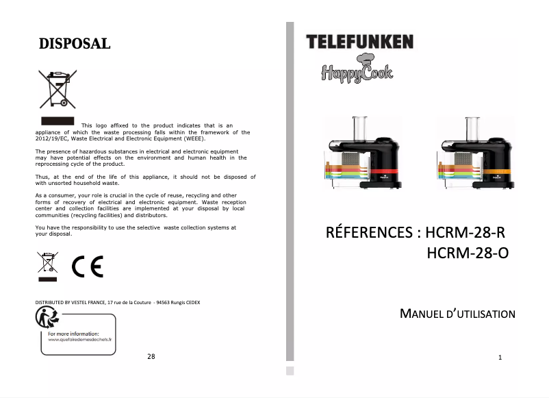 Page n°1 - Manuel utilisateur Telefunken HappyCook HCRM-28-O