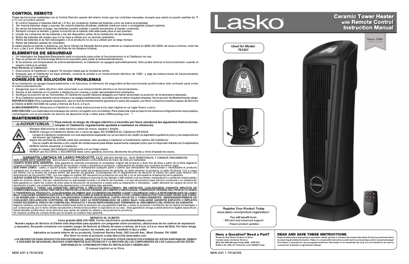 Page 1 de la notice Manuel utilisateur Lasko 751321