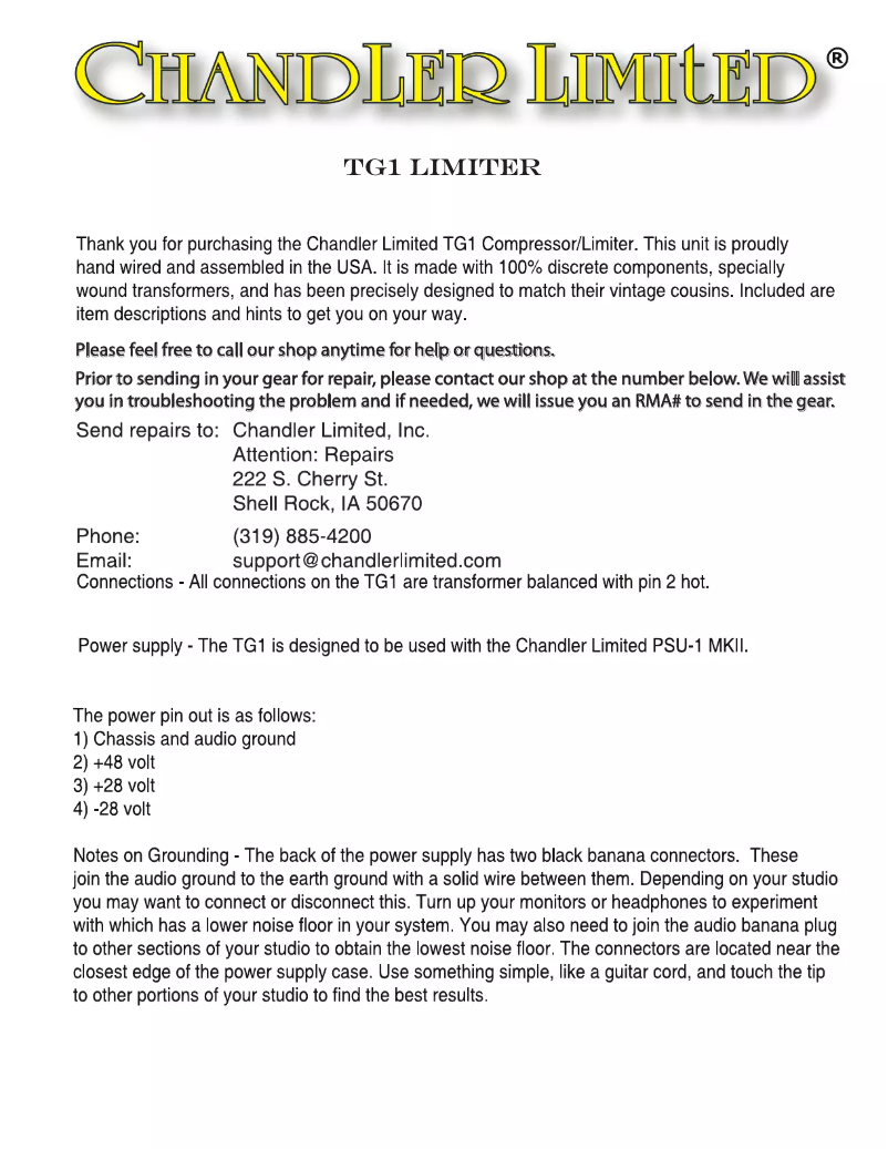 Page 1 de la notice Manuel utilisateur Chandler TG1 Limiter
