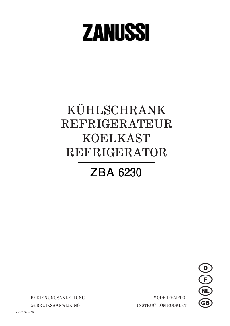Page 1 de la notice Manuel utilisateur Zanussi ZBA 6230