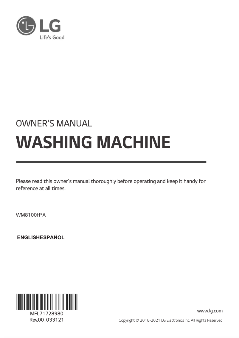 Image de la première page du manuel de l'appareil WM8100HVA