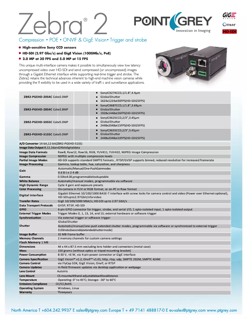 Page 1 de la notice Fiche technique FLIR Zebra2