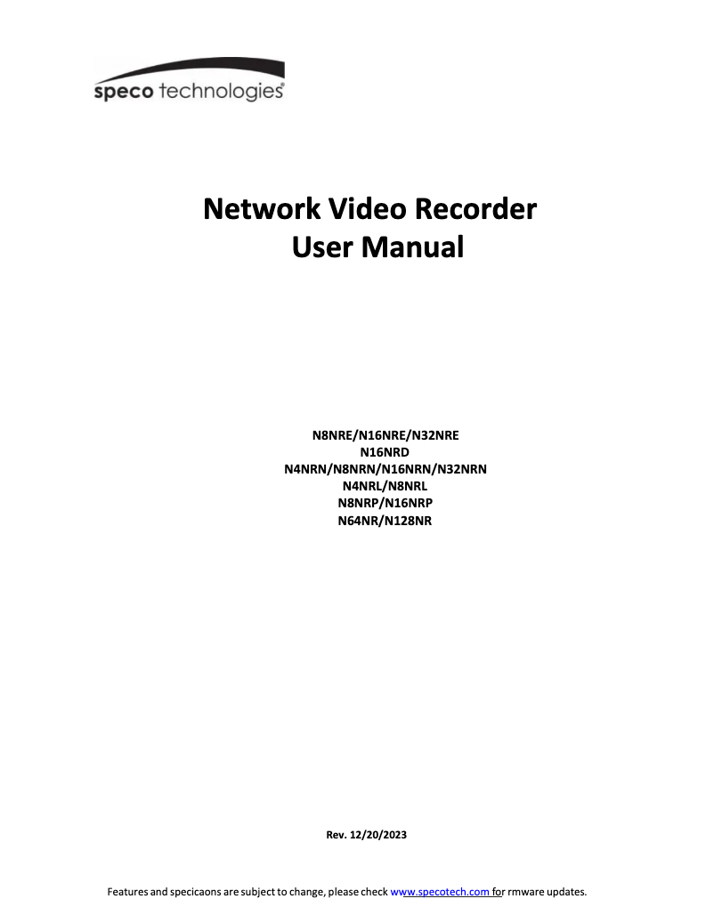Page 1 of the manual User Manual Speco Technologies N32WNRN