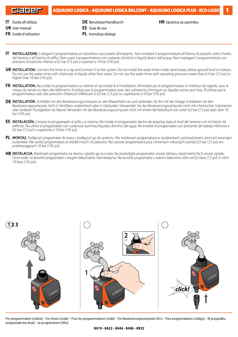 Page n°1 - Manuel utilisateur Claber Logica Plus 8423