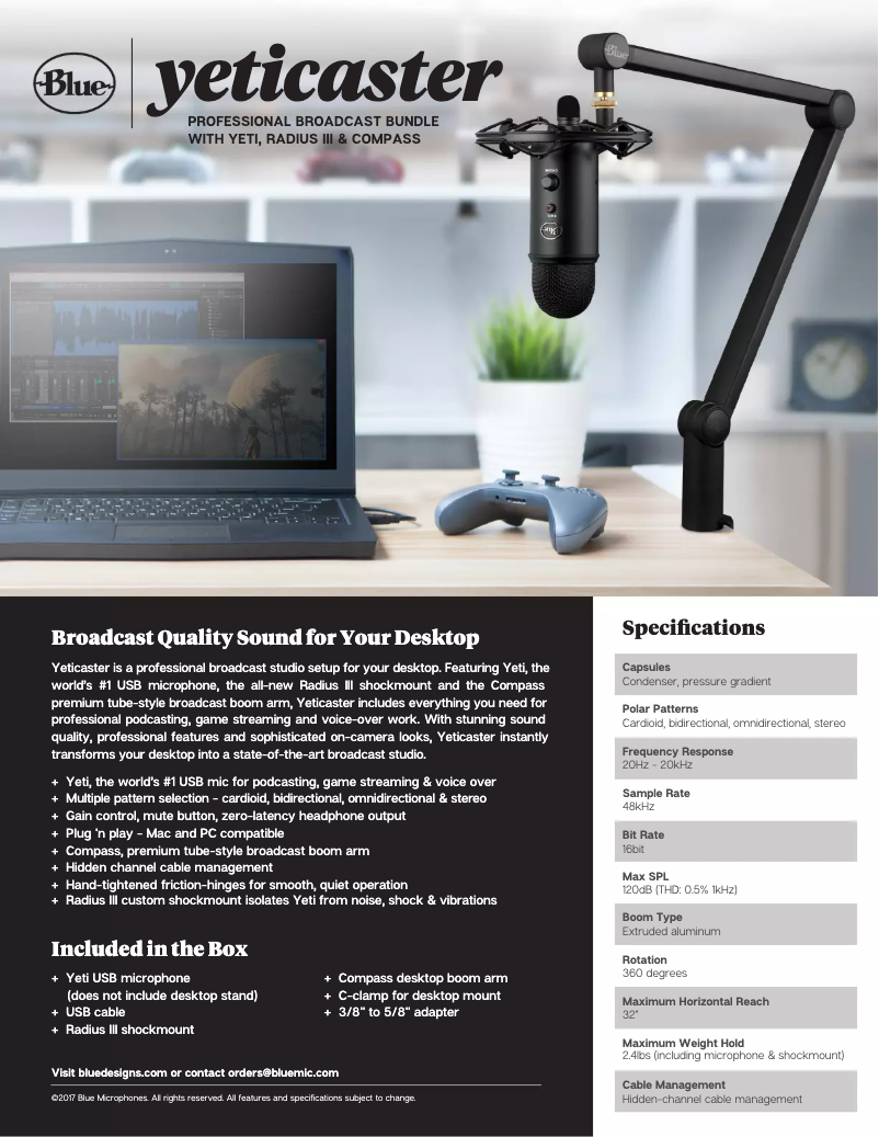 Page n°1 - Fiche technique Blue Microphones Yeticaster