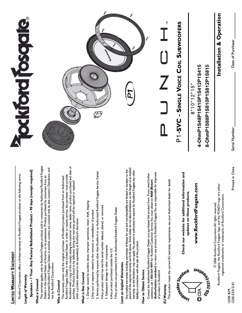 Page 1 de la notice Manuel utilisateur Rockford Fosgate Punch P1S88