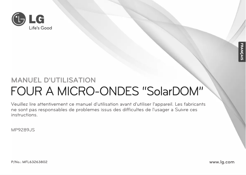 Page 1 de la notice Manuel utilisateur LG MP9289JS