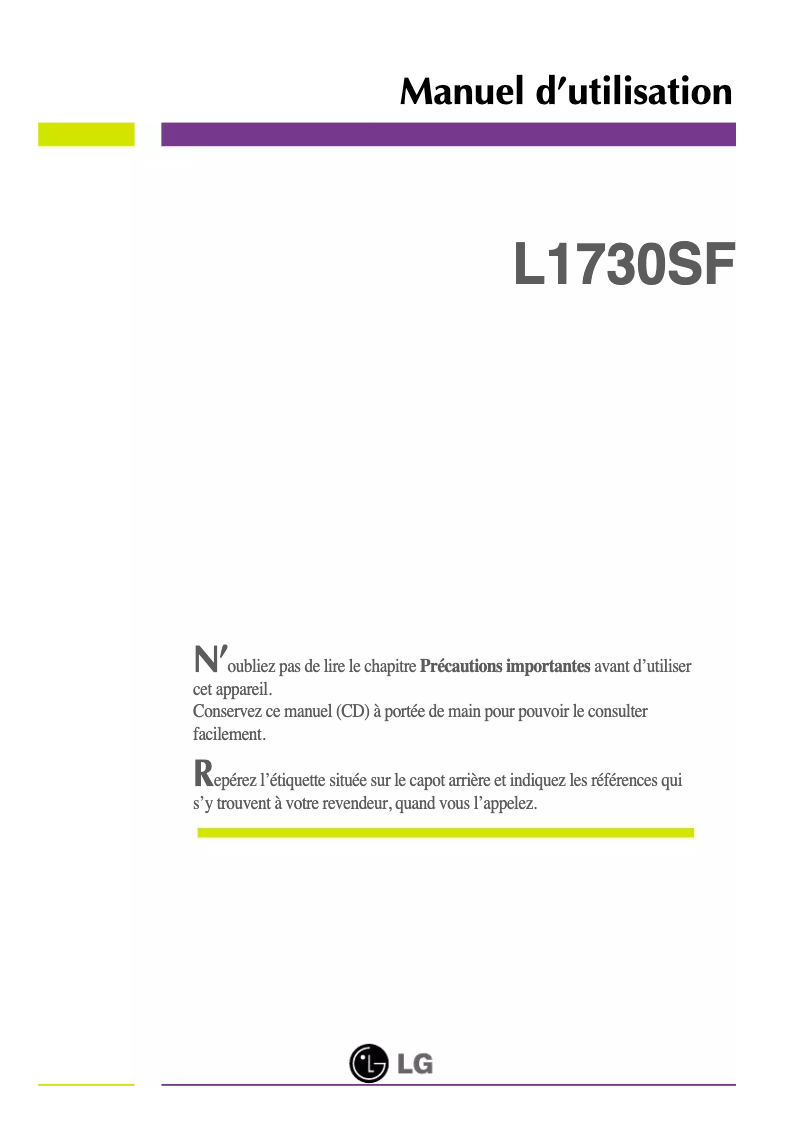 Page n°1 - Manuel utilisateur LG L1730SFK