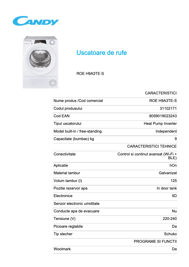 Image de la première page du manuel de l'appareil ROE H9A3TE