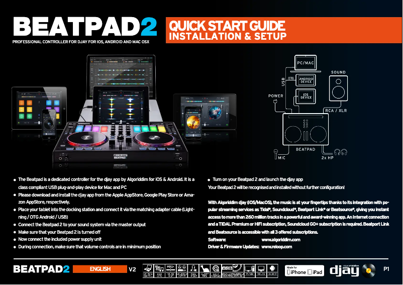 Page 1 de la notice Guide de démarrage rapide Reloop Beatpad 2
