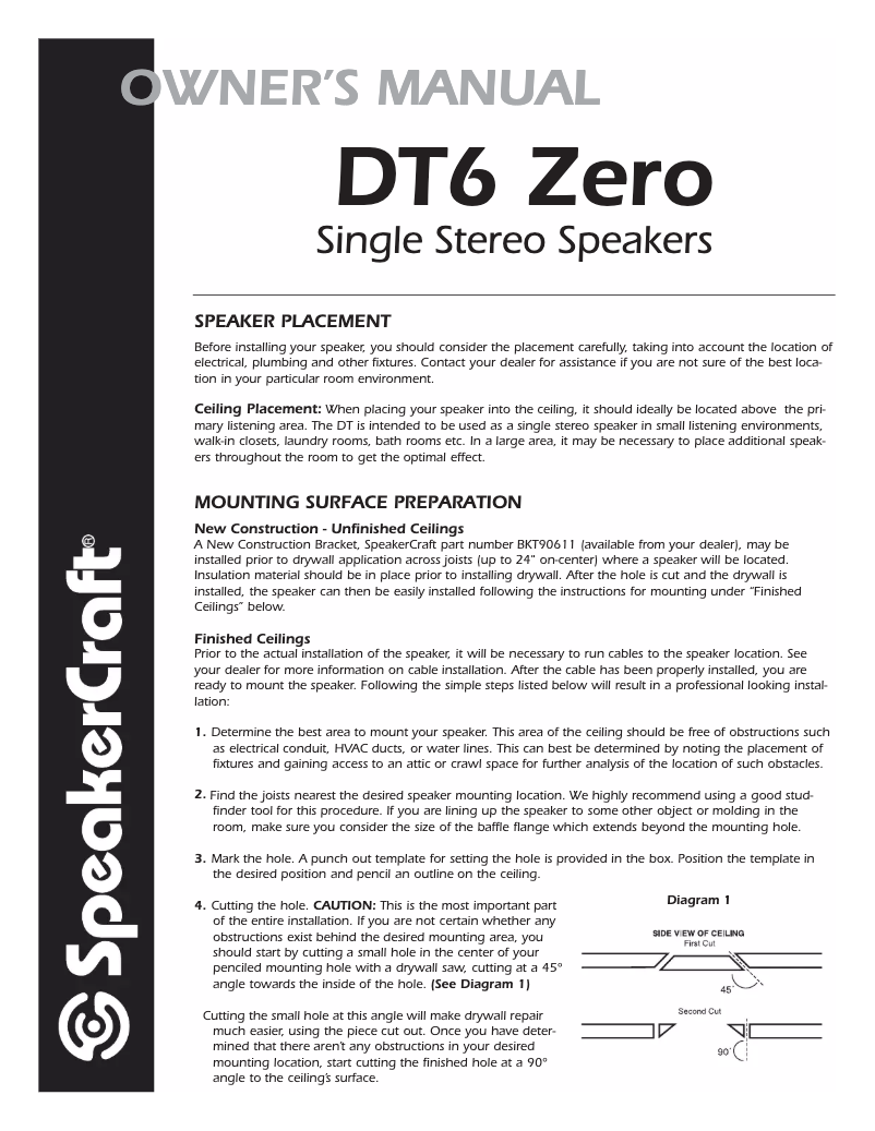 Page 1 de la notice Manuel utilisateur SpeakerCraft DT6 Zero