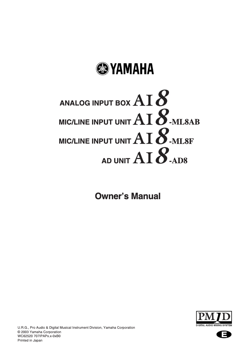 Page 1 de la notice Manuel utilisateur Yamaha AI8