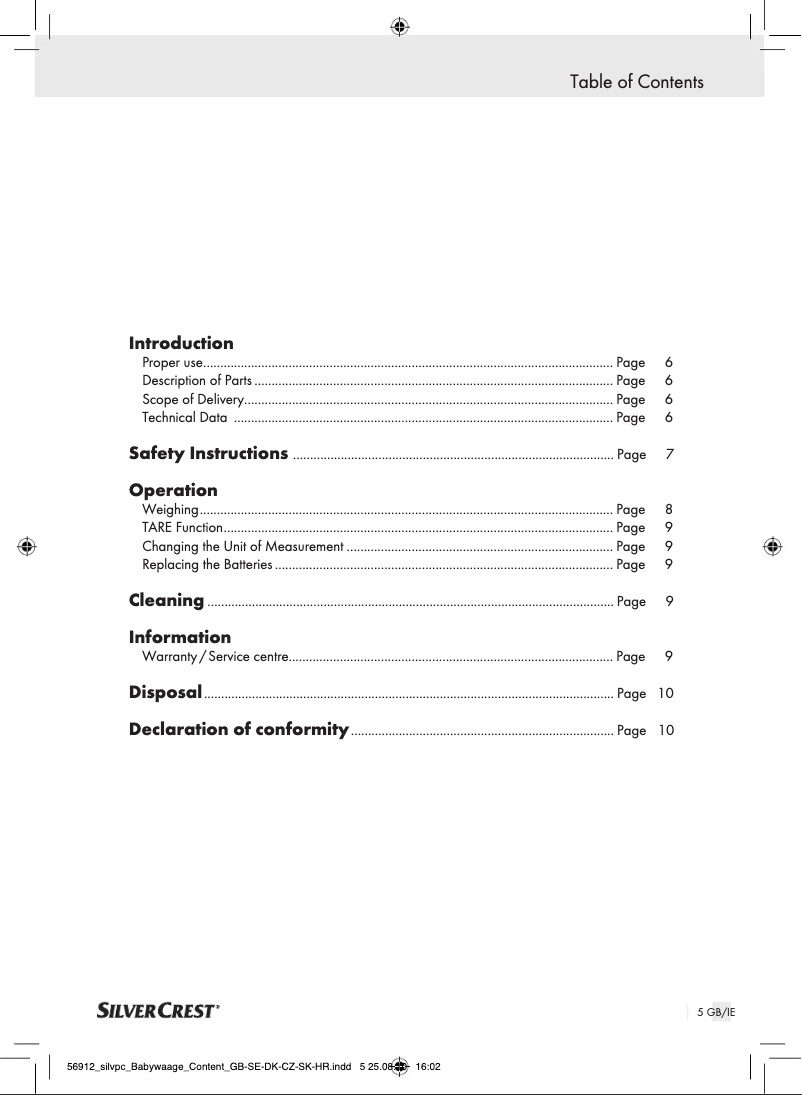 Page 1 de la notice Manuel utilisateur SilverCrest IAN 56912