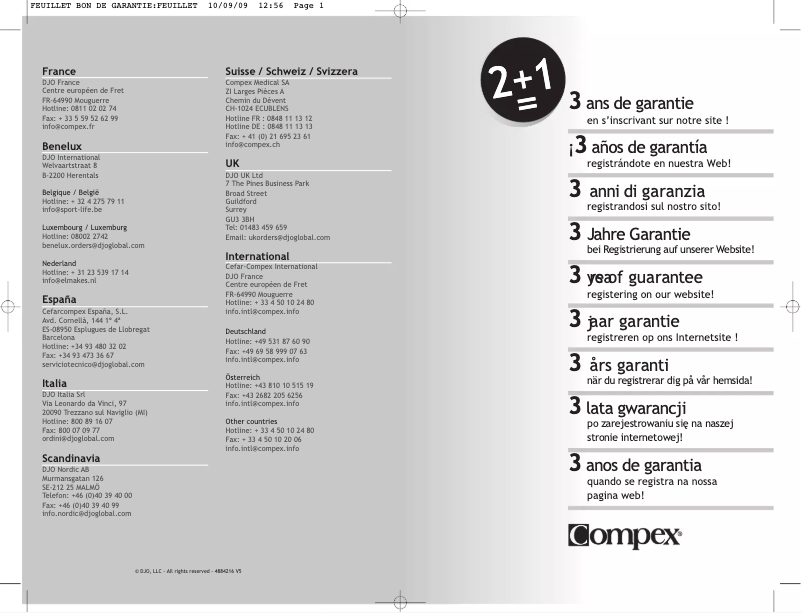 Page 1 de la notice Informations de garantie Compex Fit 1.0