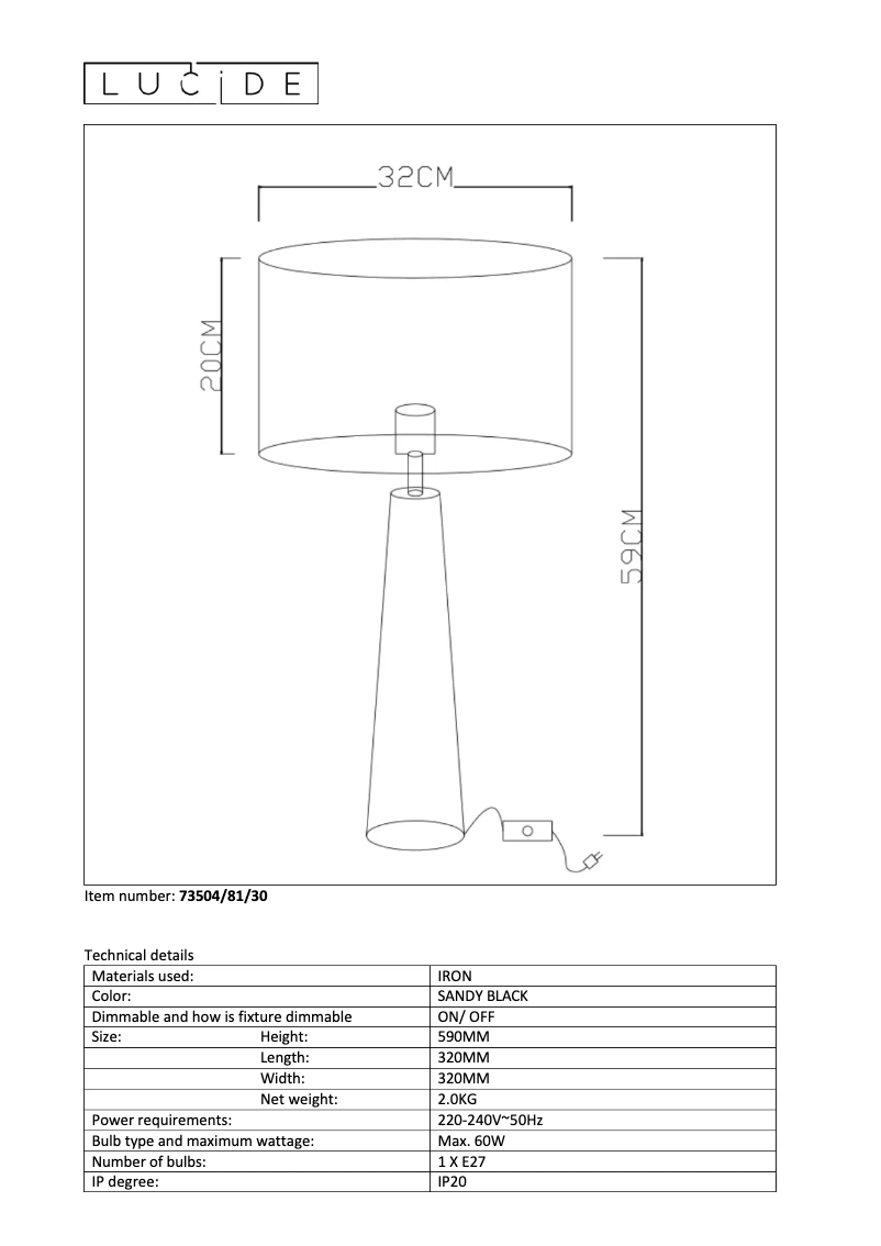 Page 1 de la notice Manuel utilisateur Lucide Yessin 73504/81/30