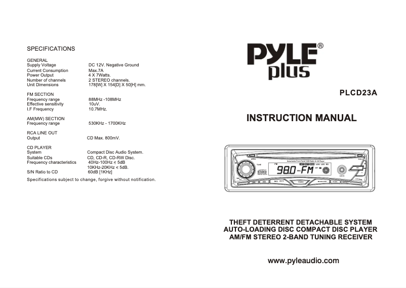 Página 1 del manual Manual de usuario Pyle PLCD23A