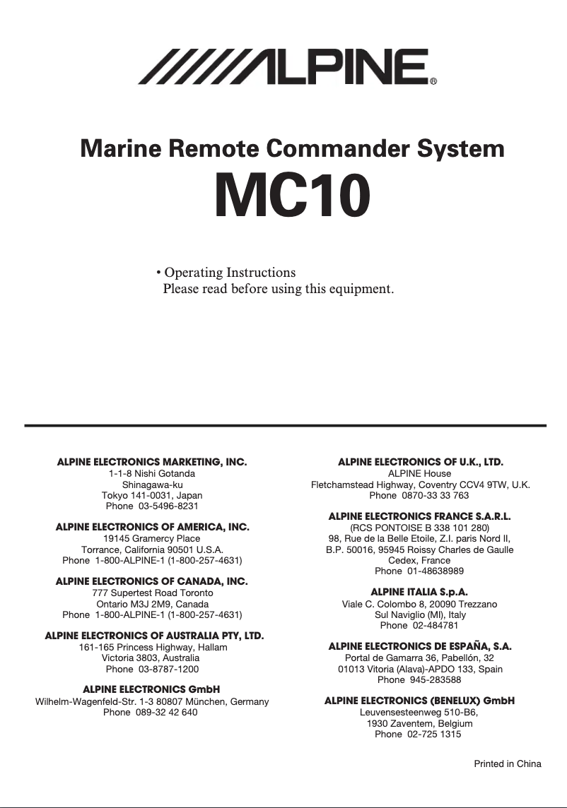 Image de la première page du manuel de l'appareil MC-10