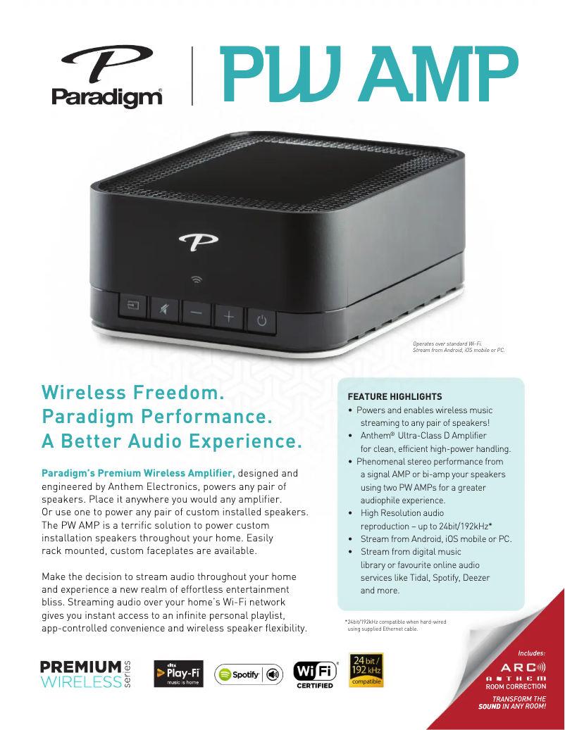 Page n°1 - Fiche technique Paradigm PW AMP