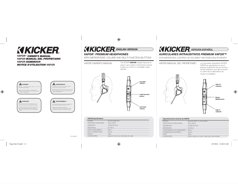 Page 1 de la notice Manuel utilisateur Kicker Vapor
