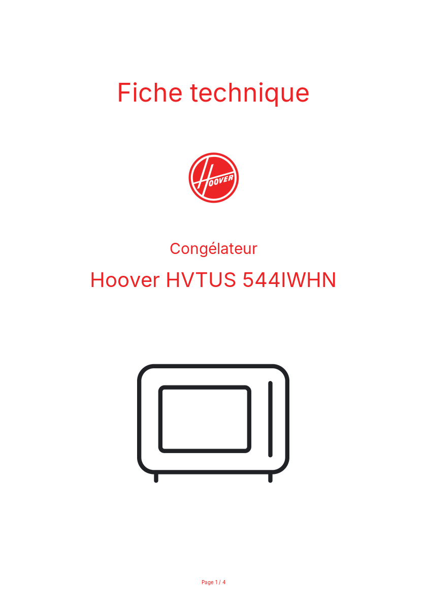 Page n°1 - Fiche technique Hoover HVTUS 544IWHN