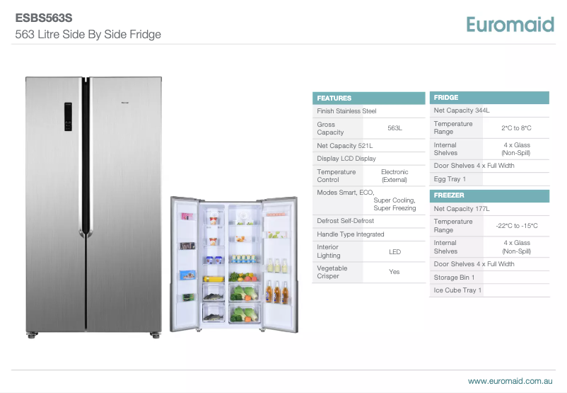 Página 1 del manual Ficha técnica Euromaid ESBS563S