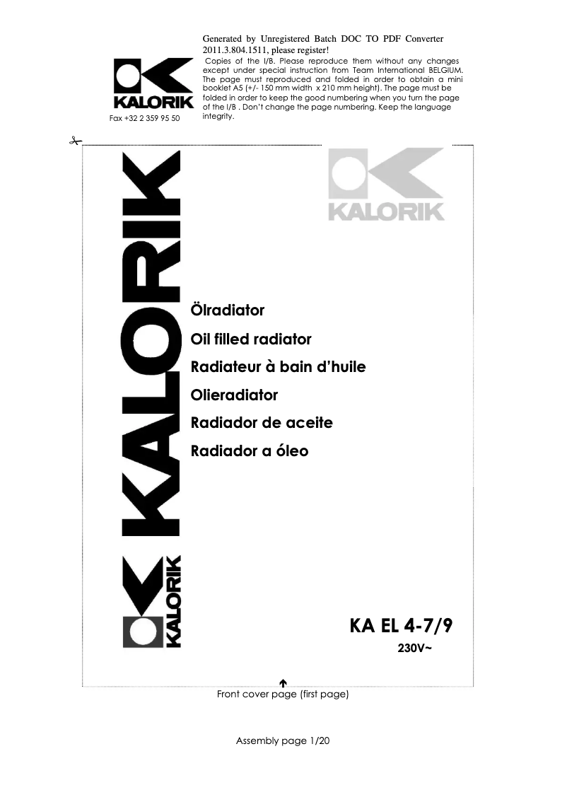 Image de la première page du manuel de l'appareil KA EL 4-7
