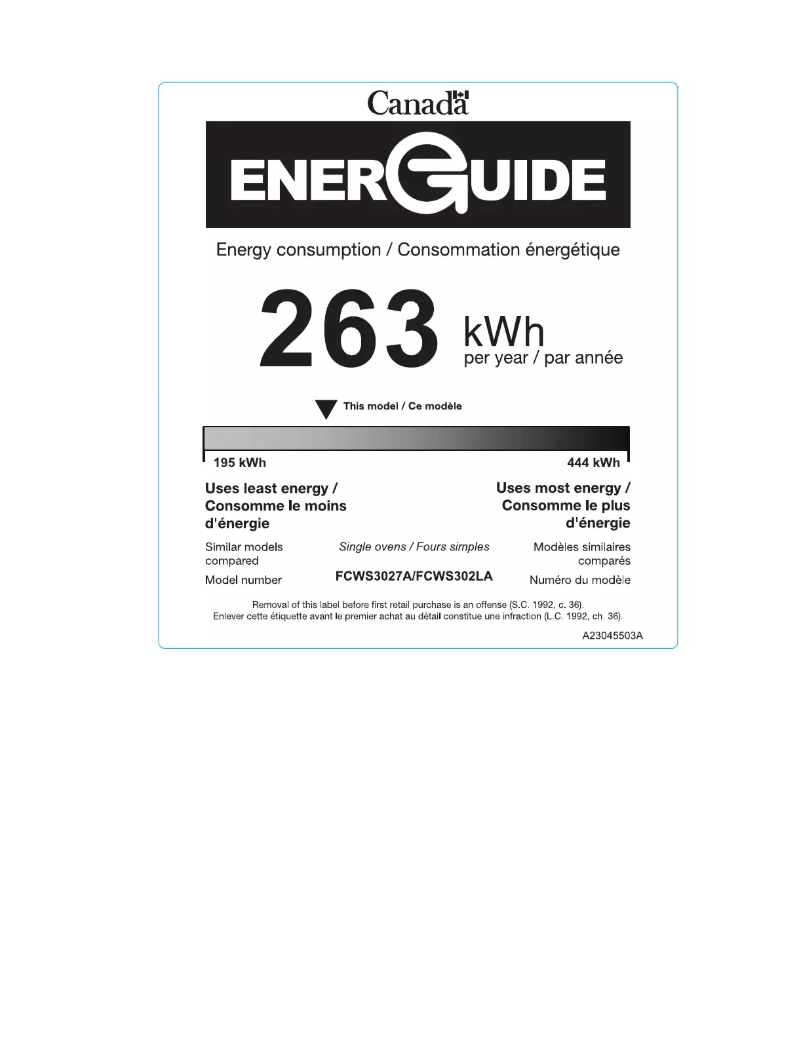 Page n°1 - Label énergétique Frigidaire FCWS3027AS